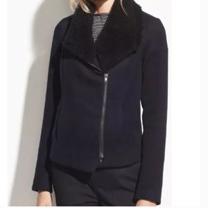 Vince Dark Blue wool Lamb Shearling Cashmere Moto Jacket. Size XS